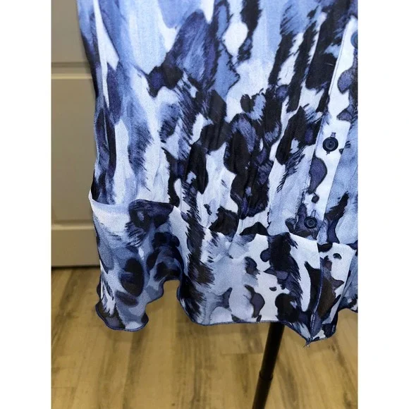 Allison Taylor Y2K Blue Black Abstract V-Neck Short Sleeve RetroBlouse Women's M - Picture 4 of 11